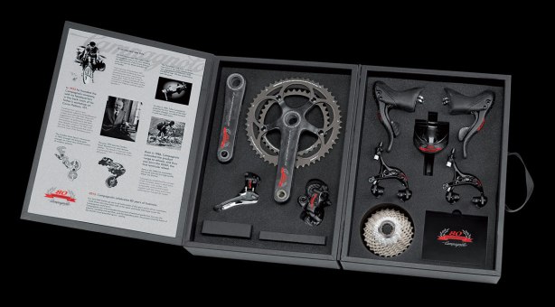 The limited edition Campagnolo 80th Anniversary Collection and its very own suitcase.